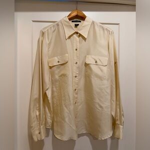 Oversized Ralph Lauren Cream/Buttery Yellow Button-Front 100% Silk Blouse